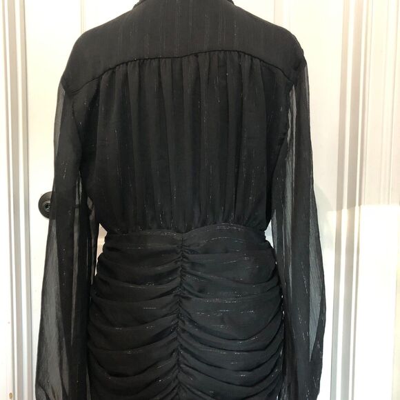 House Of Harlow 1960 Womens Dress Size 10 Black Ruffled Mock Neck Button Up Mini - Picture 4 of 8